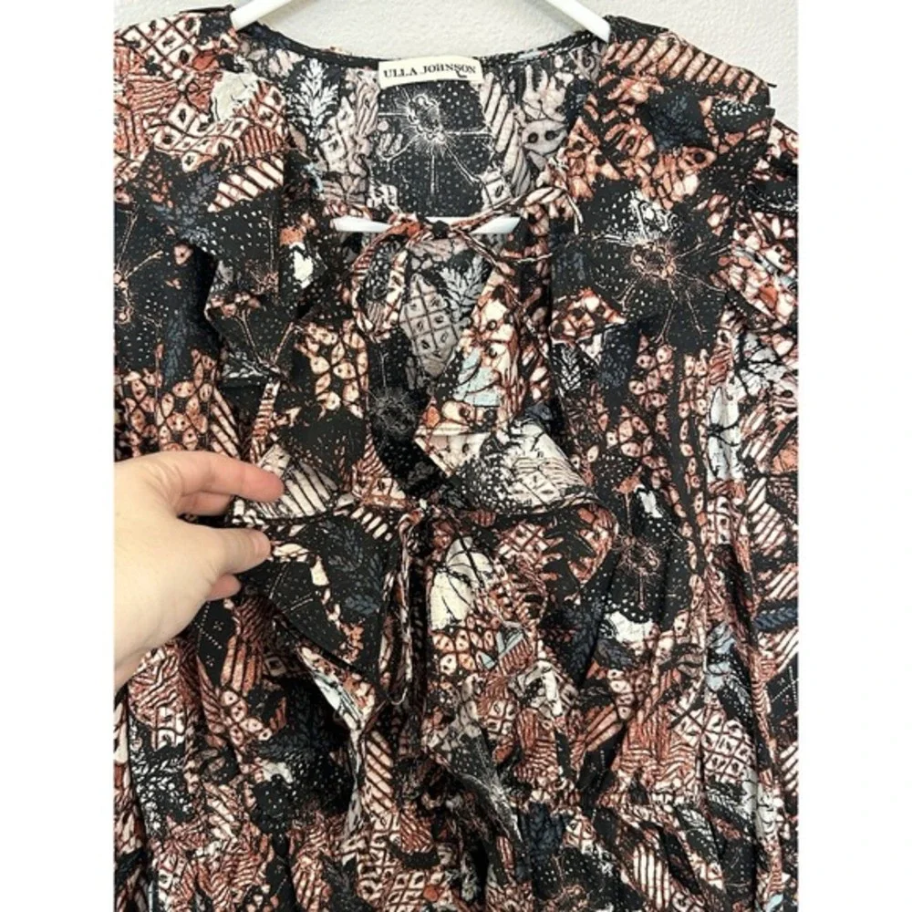 Ulla Johnson Cotton Ruffle Floral Blouse 6 Puff Sleeve Boho Romantic Top artisan